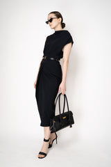 Peter O. Mahler Techno Stretch Skirt with Diagonal Pleat in Black Vancouver. Shop Online or in Store.