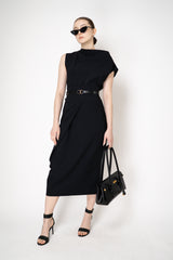 Peter O. Mahler Techno Stretch Skirt with Diagonal Pleat in Black Vancouver. Shop Online or in Store.