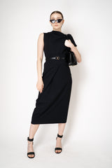 Peter O. Mahler Techno Stretch Skirt with Diagonal Pleat in Black Vancouver. Shop Online or in Store.