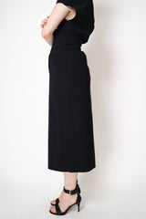 Peter O. Mahler Techno Stretch Skirt with Diagonal Pleat in Black Vancouver. Shop Online or in Store.