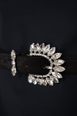 Gavazzeni Suede Belt with Crystal Buckle in Black Vancouver. Shop Online or in Store.