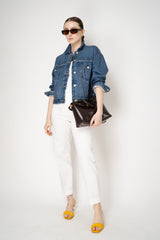 Peserico Mid Rise Slim Fit Trousers with Embellished Faux Welt Pocket in White