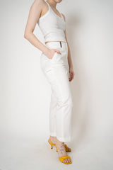 Peserico Mid Rise Slim Fit Trousers with Embellished Faux Welt Pocket in White
