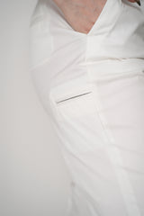 Peserico Mid Rise Slim Fit Trousers with Embellished Faux Welt Pocket in White