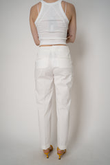 Peserico Mid Rise Slim Fit Trousers with Embellished Faux Welt Pocket in White