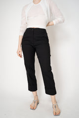 Peter O. Mahler Linen Viscose Cropped High-Rise Cuffed Trousers in Black Vancouver. Shop Online or in Store.