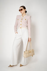 Balmain Round Collar Light Tweed Cardigan in Pink Vancouver. Shop Online or in Store.