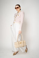 Balmain Round Collar Light Tweed Cardigan in Pink Vancouver. Shop Online or in Store.