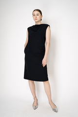 Peter O. Mahler Techno Stretch Drape Neck Midi Dress in Black Vancouver. Shop Online or in Store.