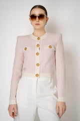 Balmain Round Collar Light Tweed Cardigan in Pink Vancouver. Shop Online or in Store.