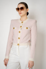 Balmain Round Collar Light Tweed Cardigan in Pink Vancouver. Shop Online or in Store.