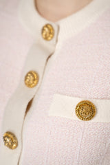 Balmain Round Collar Light Tweed Cardigan in Pink Vancouver. Shop Online or in Store.