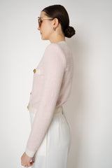 Balmain Round Collar Light Tweed Cardigan in Pink Vancouver. Shop Online or in Store.
