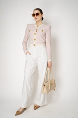 Balmain Round Collar Light Tweed Cardigan in Pink Vancouver. Shop Online or in Store.