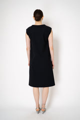 Peter O. Mahler Techno Stretch Drape Neck Midi Dress in Black Vancouver. Shop Online or in Store.