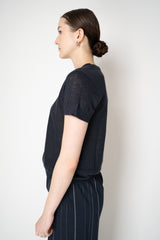 Dorothee Schumacher Round Neck Hemp T-Shirt in Navy