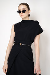 Peter O. Mahler Techno Stretch Drape Neck Sleeveless Top in Black Vancouver. Shop Online or in Store.