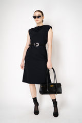 Peter O. Mahler Techno Stretch Drape Neck Midi Dress in Black Vancouver. Shop Online or in Store.