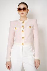 Balmain Round Collar Light Tweed Cardigan in Pink Vancouver. Shop Online or in Store.