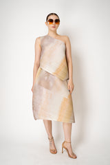 Pleats Please Issey Miyake Sea Bubble One Shoulder Asymmetric Top in Sandy Beige