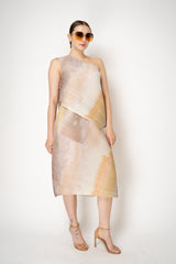 Pleats Please Issey Miyake Sea Bubble Maxi Skirt in Sandy Beige
