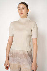 Pleats Please Issey Miyake Monthly Colors: May High Neck Short Sleeve Top in Ivory