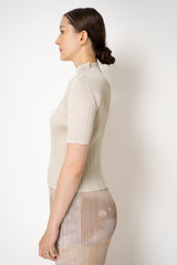 Pleats Please Issey Miyake Monthly Colors: May High Neck Short Sleeve Top in Ivory