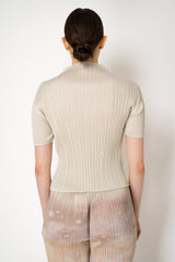 Pleats Please Issey Miyake Monthly Colors: May High Neck Short Sleeve Top in Ivory