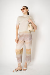 Pleats Please Issey Miyake Monthly Colors: May High Neck Short Sleeve Top in Ivory