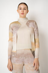 Pleats Please Issey Miyake Sea Bubble Long Sleeve Open Front Cardigan in Sandy Beige
