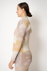 Pleats Please Issey Miyake Sea Bubble Long Sleeve Open Front Cardigan in Sandy Beige