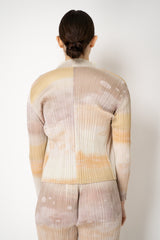 Pleats Please Issey Miyake Sea Bubble Long Sleeve Open Front Cardigan in Sandy Beige