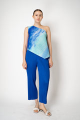 Pleats Please Issey Miyake Sea Bubble One Shoulder Asymmetric Top in Ocean Blue