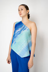 Pleats Please Issey Miyake Sea Bubble One Shoulder Asymmetric Top in Ocean Blue