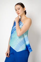 Pleats Please Issey Miyake Sea Bubble One Shoulder Asymmetric Top in Ocean Blue