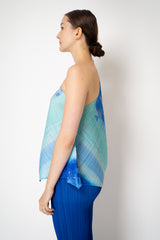Pleats Please Issey Miyake Sea Bubble One Shoulder Asymmetric Top in Ocean Blue