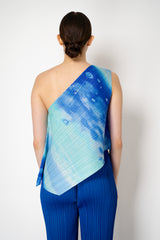 Pleats Please Issey Miyake Sea Bubble One Shoulder Asymmetric Top in Ocean Blue