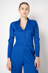 Pleats Please Issey Miyake Monthly Colors: May Collared Cardigan in Blue