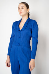 Pleats Please Issey Miyake Monthly Colors: May Collared Cardigan in Blue