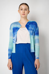 Pleats Please Issey Miyake Sea Bubble Long Sleeve Open Front Cardigan in Ocean Blue
