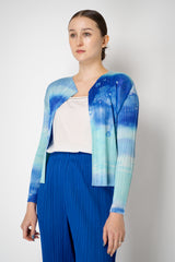 Pleats Please Issey Miyake Sea Bubble Long Sleeve Open Front Cardigan in Ocean Blue