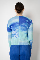 Pleats Please Issey Miyake Sea Bubble Long Sleeve Open Front Cardigan in Ocean Blue