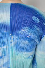 Pleats Please Issey Miyake Sea Bubble Long Sleeve Open Front Cardigan in Ocean Blue