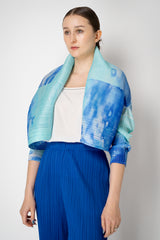 Pleats Please Issey Miyake Sea Bubble Long Sleeve Open Front Cardigan in Ocean Blue