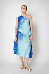 Pleats Please Issey Miyake Sea Bubble Maxi Skirt in Ocean Blue