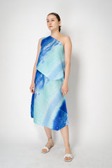 Pleats Please Issey Miyake Sea Bubble Maxi Skirt in Ocean Blue