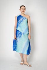 Pleats Please Issey Miyake Sea Bubble Maxi Skirt in Ocean Blue