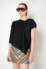 Pleats Please Issey Miyake A-Poc Sea Glass Asymmetric Knit Top in Black