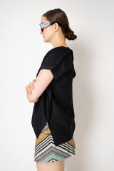 Pleats Please Issey Miyake A-Poc Sea Glass Asymmetric Knit Top in Black
