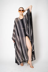 Missoni Long Sleeve Kaftan Crochet Knit Cover-Up in Black and White